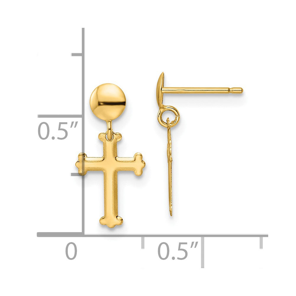 14K Yellow Gold Polished Cross Post Dangle Earrings