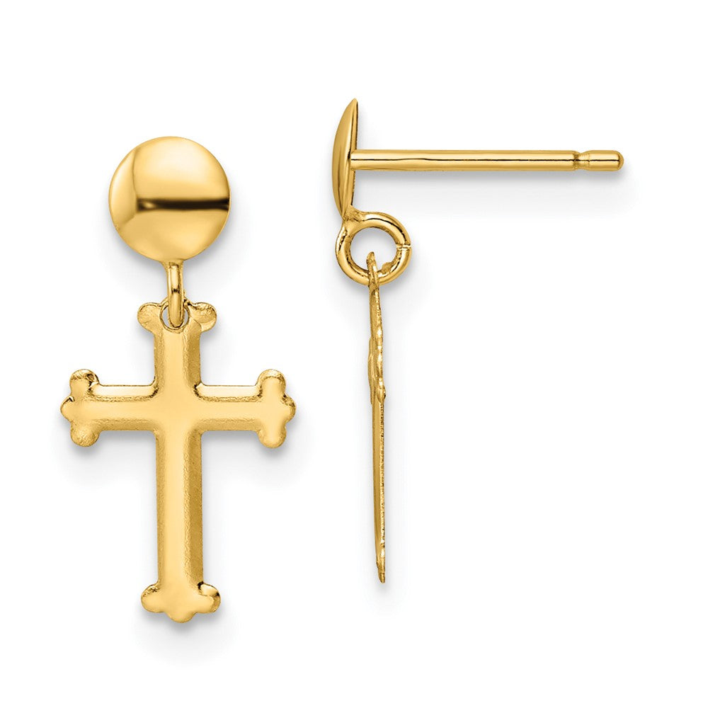 14K Yellow Gold Polished Cross Post Dangle Earrings