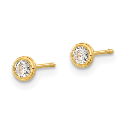 14K Yellow Gold Polished Set Of Ball Post Cross And Cz Bezel 3 Pair Earrings