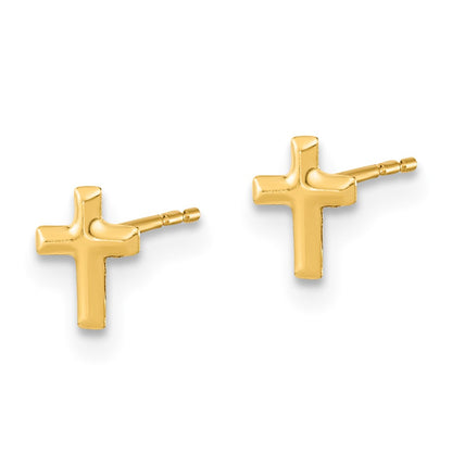 14K Yellow Gold Polished Set Of Ball Post Cz Flowers And Cross 3 Pair Earrings