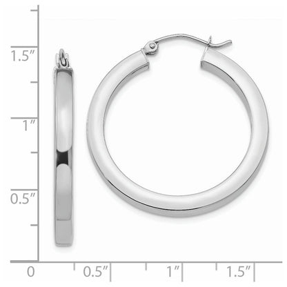 14K White Gold 3mm Polished Square Tube Hoop Earrings