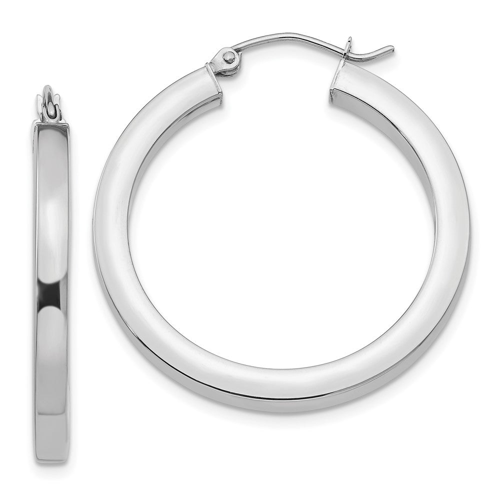 14K White Gold 3mm Polished Square Tube Hoop Earrings