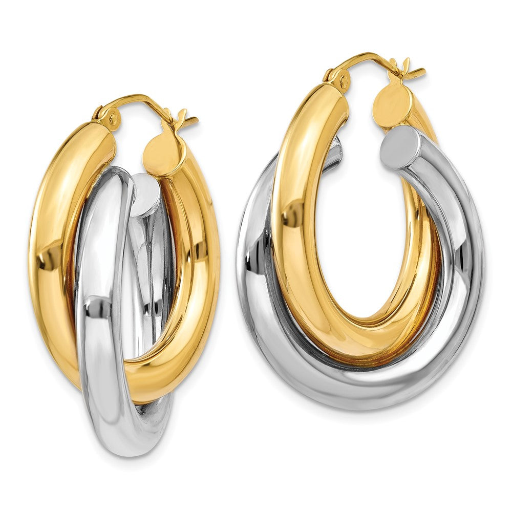 14K Two Tone Polished Double Tube Hoop Earrings