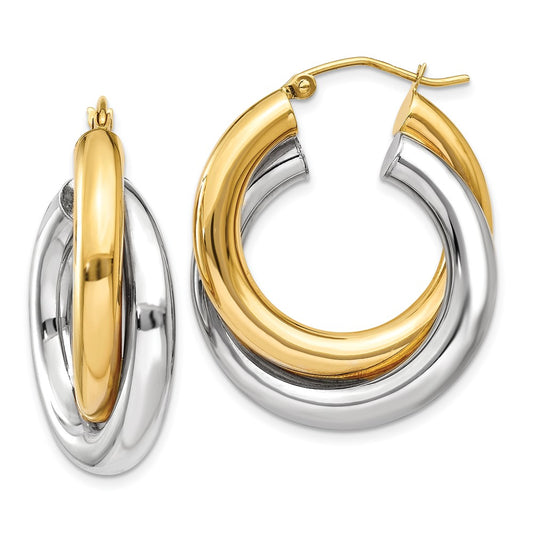 14K Two Tone Polished Double Tube Hoop Earrings