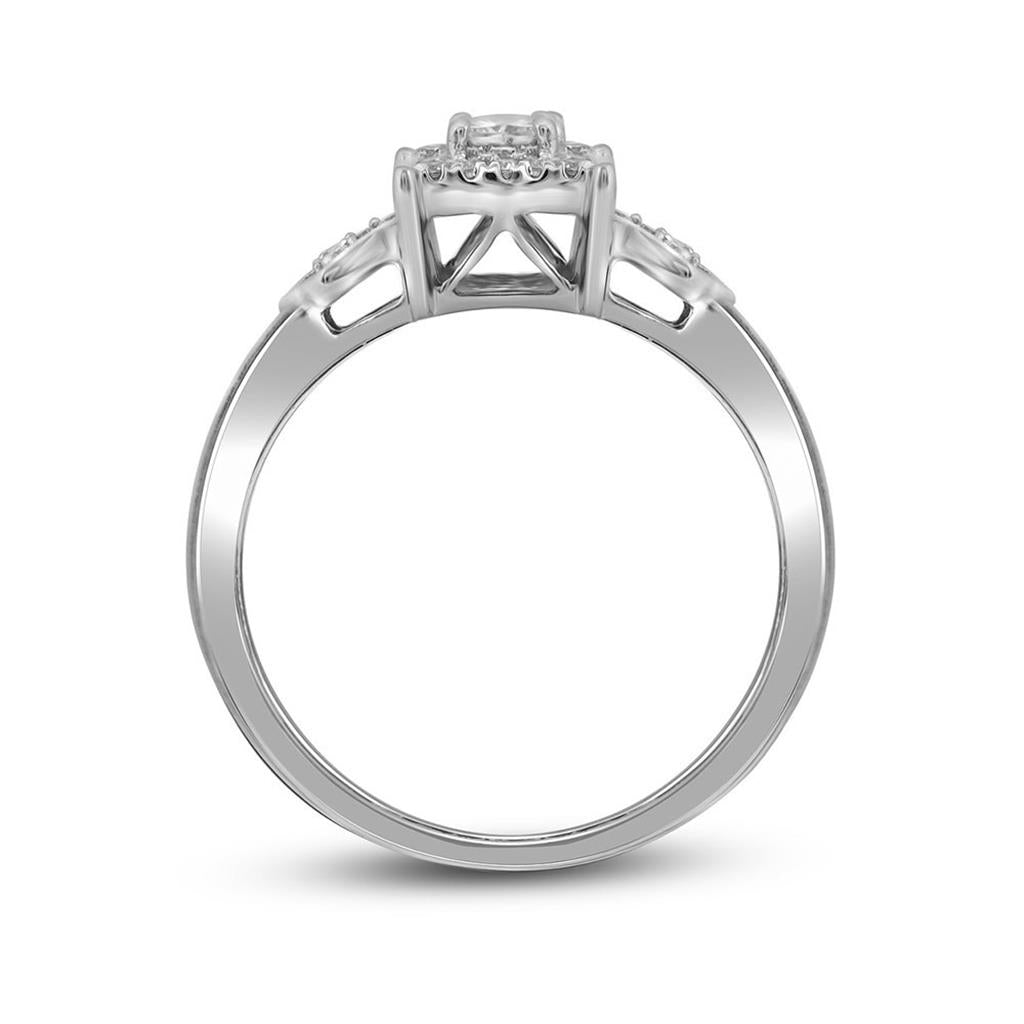 14k White Gold Princess Diamond Square Halo Bridal Engagement Ring Set 1/4 Cttw