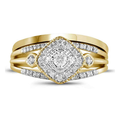 14k White Gold Round Diamond Bridal Wedding Ring Set 1/3 Cttw