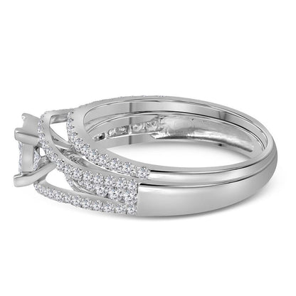 14k White Gold Princess Diamond Elevated Bridal Wedding Ring Set 1 Cttw