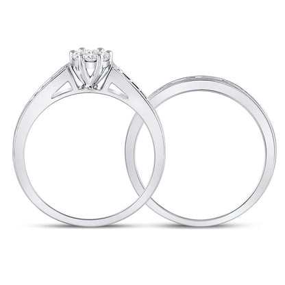 14k White Gold Round Diamond Flower Cluster Bridal Wedding Ring Set 1/2 Cttw