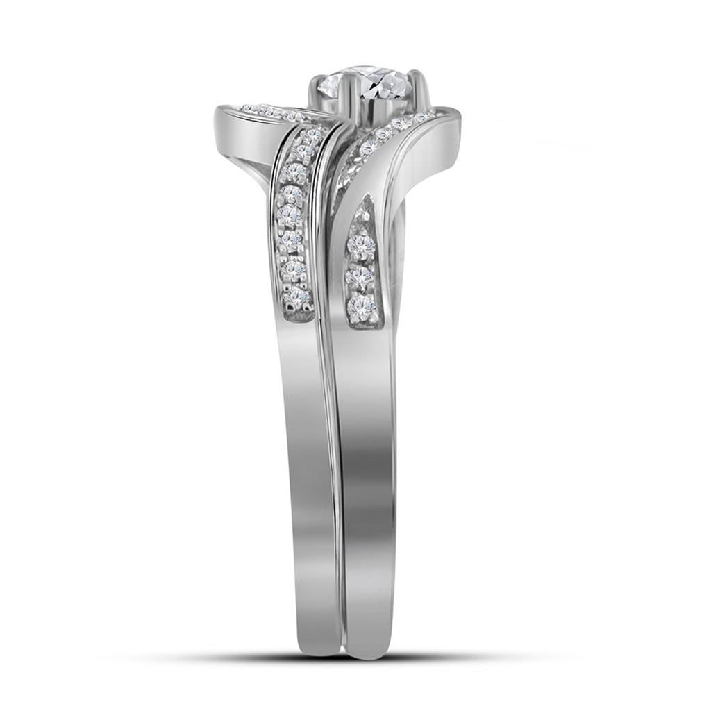 14k White Gold Round Diamond Bridal Wedding Ring Set 1/3 Cttw (Certified)