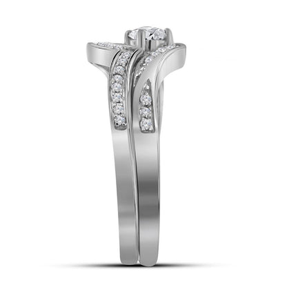 14k White Gold Round Diamond Bridal Wedding Ring Set 1/3 Cttw (Certified)