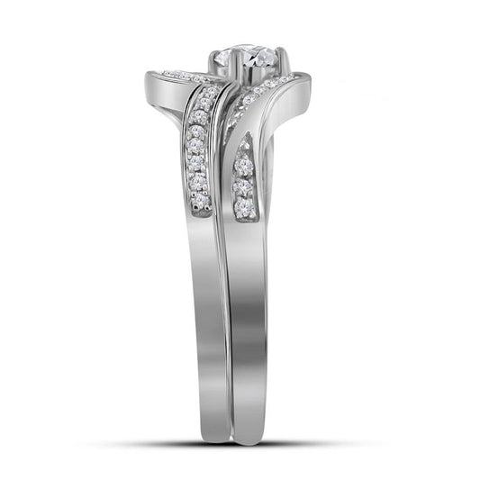 14k White Gold Round Diamond Bridal Wedding Ring Set 1/3 Cttw (Certified)
