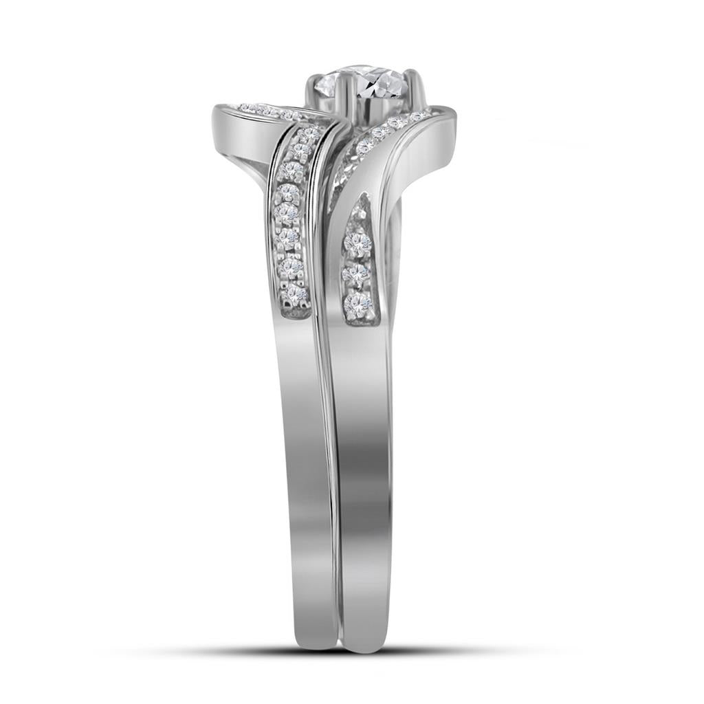 14k White Gold Round Diamond Bridal Wedding Ring Set 1/3 Cttw (Certified)
