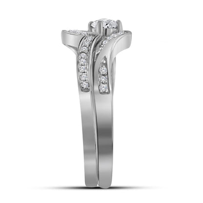 14k White Gold Round Diamond Bridal Wedding Ring Set 1/3 Cttw (Certified)