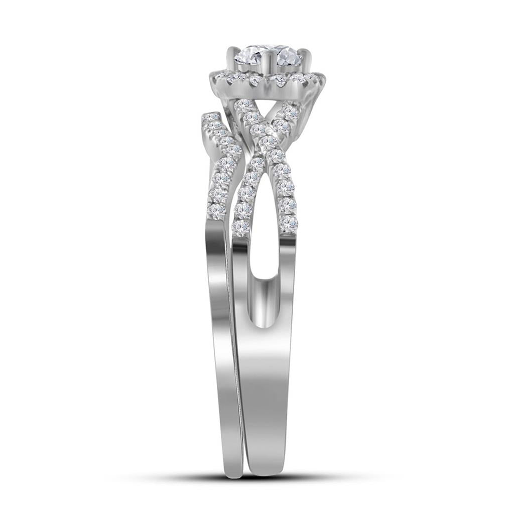14k White Gold Round Diamond Twist Bridal Wedding Ring Set 1/2 Cttw (Certified)