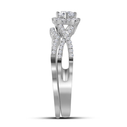 14k White Gold Round Diamond Twist Bridal Wedding Ring Set 1/2 Cttw (Certified)