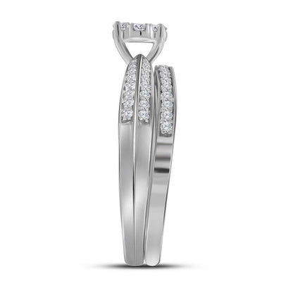 14k White Gold Round Diamond Cluster Bridal Wedding Ring Set 1/2 Cttw