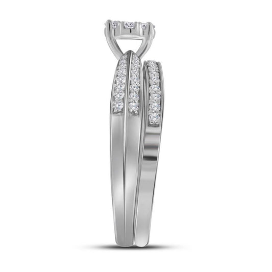 14k White Gold Round Diamond Cluster Bridal Wedding Ring Set 1/2 Cttw