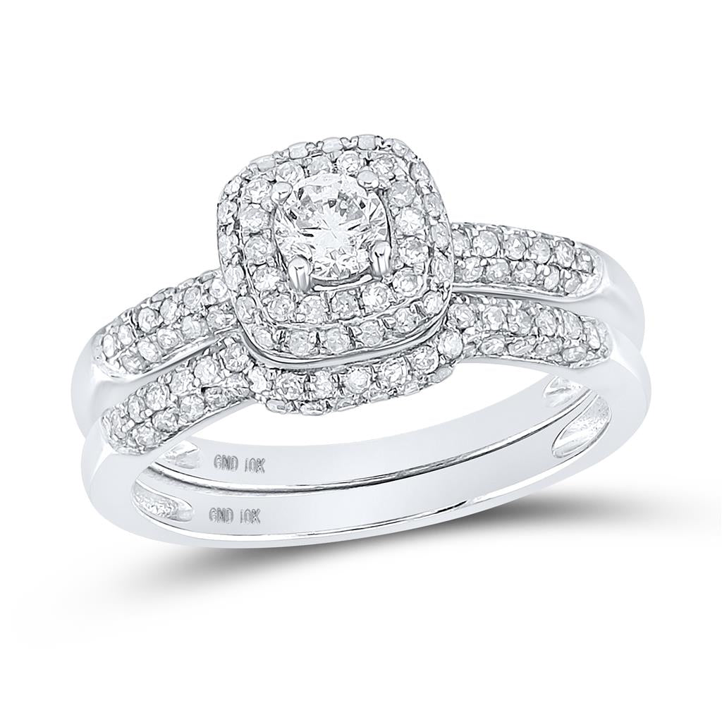 14k White Gold Round Diamond Bridal Wedding Ring Set 3/4 Cttw