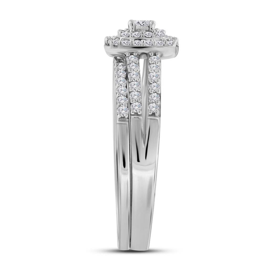 14k White Gold Round Diamond Split-shank Bridal Wedding Ring Set 1/2 Cttw