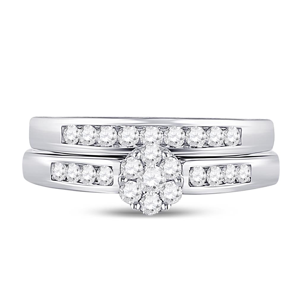 14k White Gold Round Diamond Bridal Wedding Ring Set 1/2 Cttw