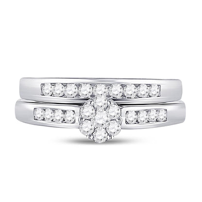 14k White Gold Round Diamond Bridal Wedding Ring Set 1/2 Cttw