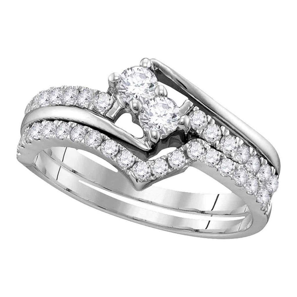 14k White Gold Round Diamond 2-Stone Bridal Wedding Ring Set 3/4 Cttw (Certified)