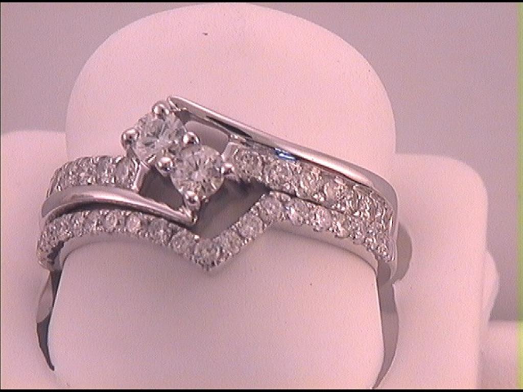 14k White Gold Round Diamond 2-Stone Bridal Wedding Ring Set 3/4 Cttw (Certified)