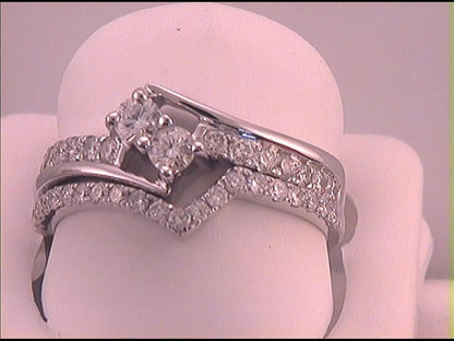 14k White Gold Round Diamond 2-Stone Bridal Wedding Ring Set 3/4 Cttw (Certified)