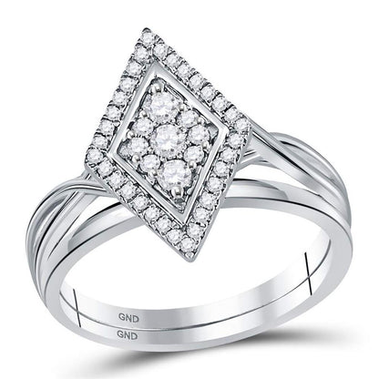 14k White Gold Round Diamond Bridal Wedding Ring Set 1/3 Cttw