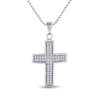 14k White Gold Round Diamond Cross Pendant 1/6 Cttw