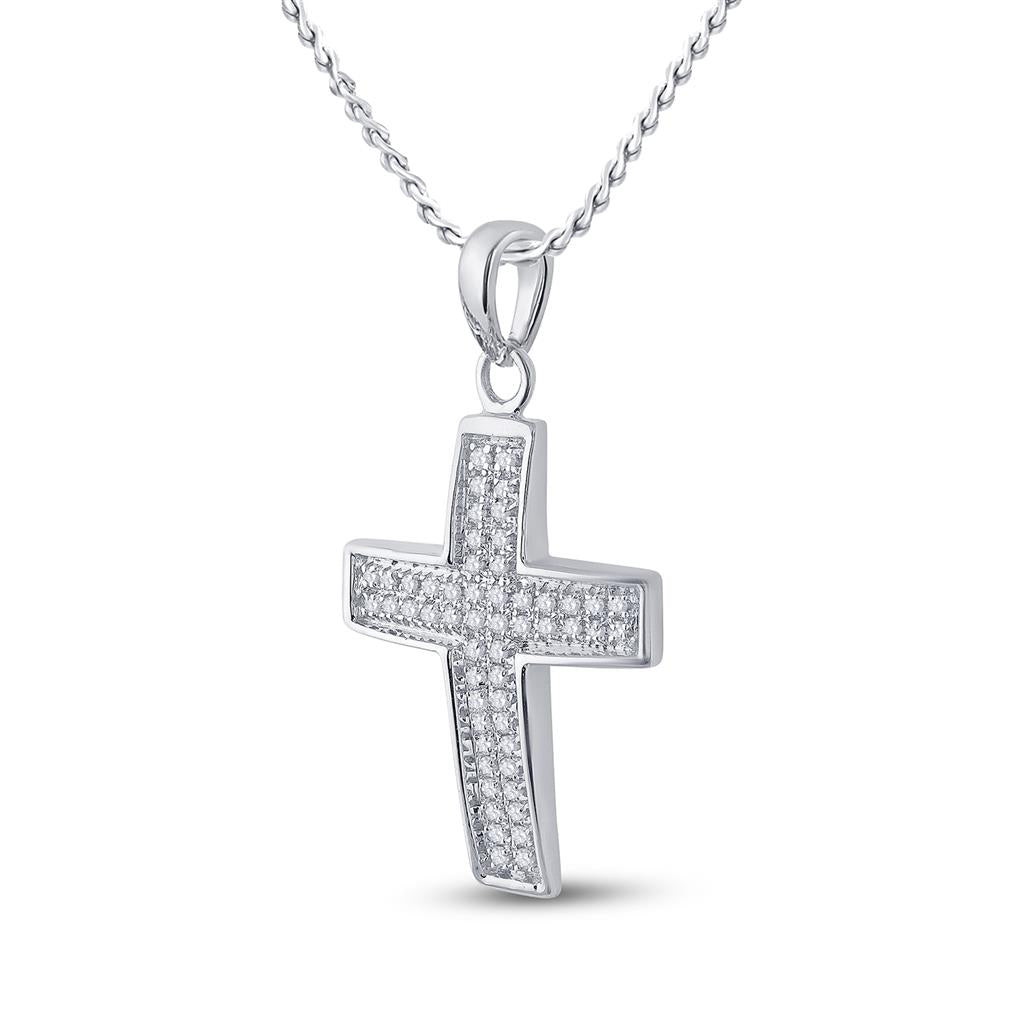 14k White Gold Round Diamond Cross Pendant 1/6 Cttw