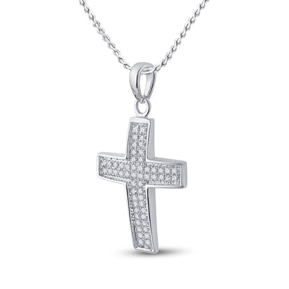 14k White Gold Round Diamond Cross Pendant 1/6 Cttw