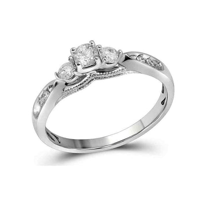14k White Gold Round Diamond 3-stone Bridal Engagement Ring 3/8 Cttw
