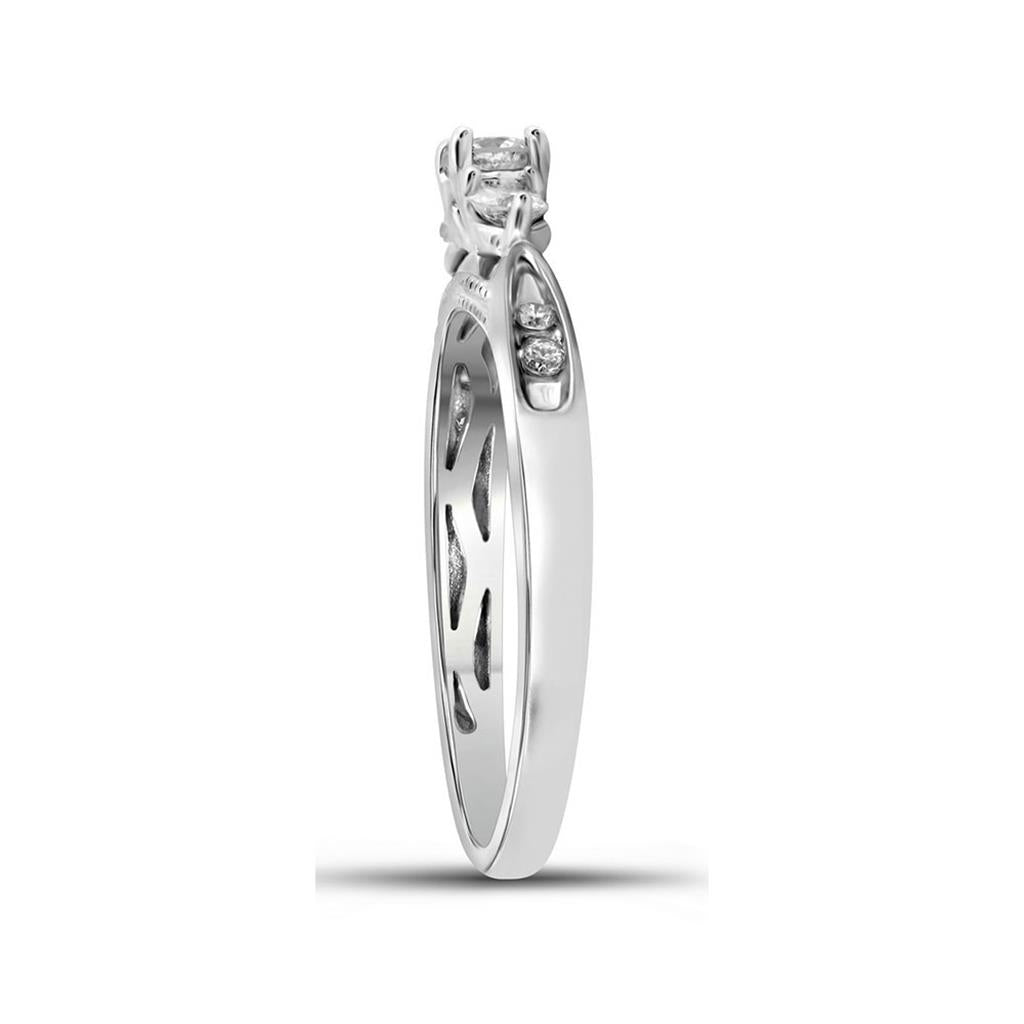 14k White Gold Round Diamond 3-stone Bridal Engagement Ring 3/8 Cttw