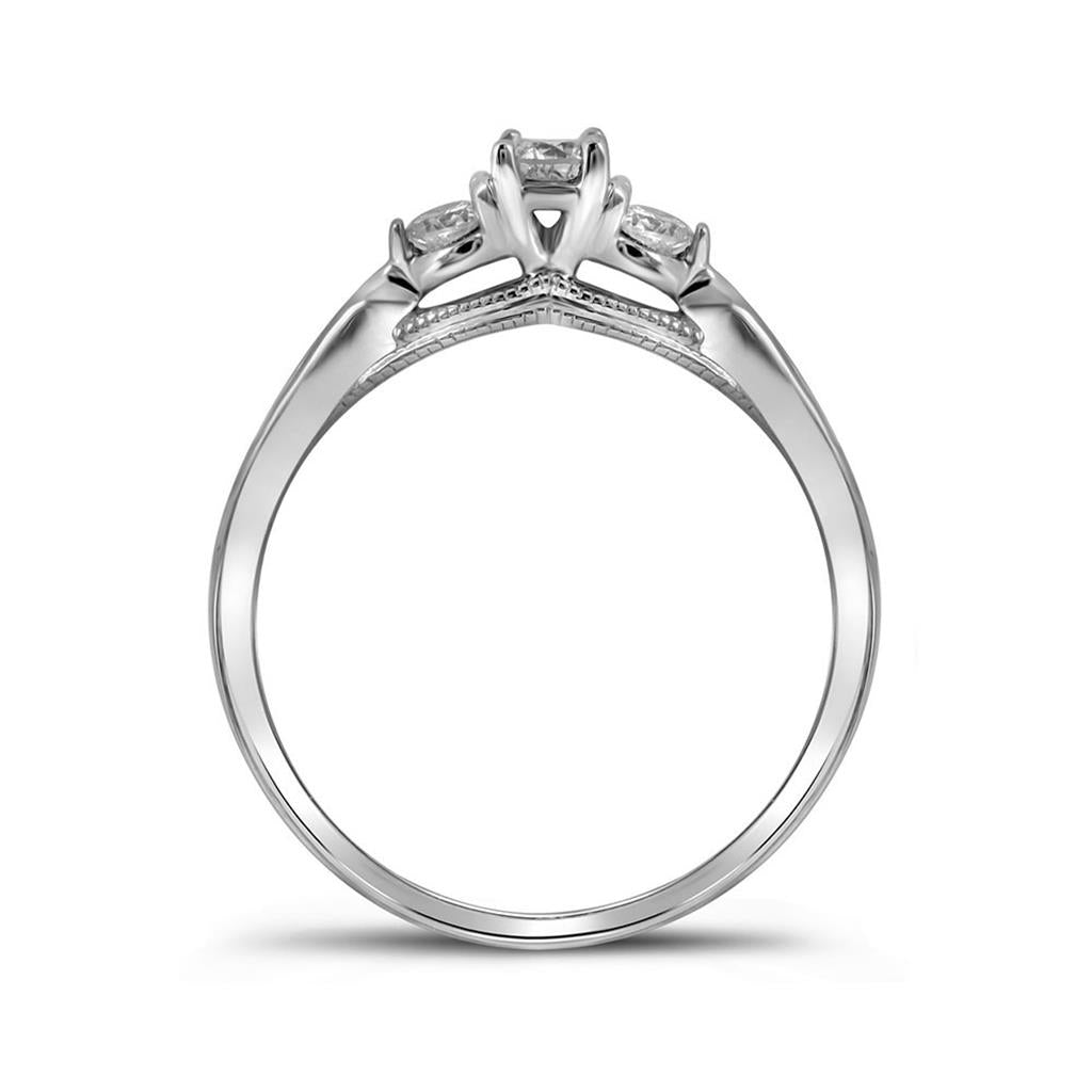 14k White Gold Round Diamond 3-stone Bridal Engagement Ring 3/8 Cttw