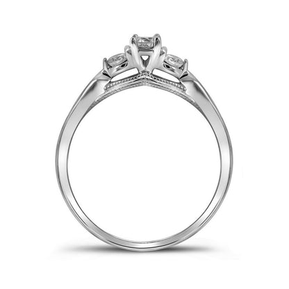 14k White Gold Round Diamond 3-stone Bridal Engagement Ring 3/8 Cttw