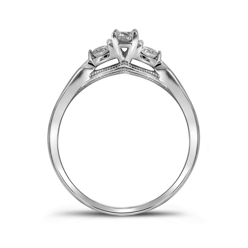 14k White Gold Round Diamond 3-stone Bridal Engagement Ring 3/8 Cttw