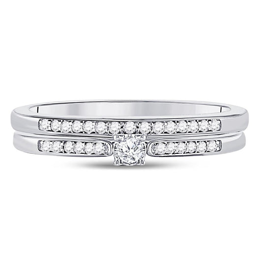 14k White Gold Round Diamond Bridal Wedding Ring Set 1/8 Cttw
