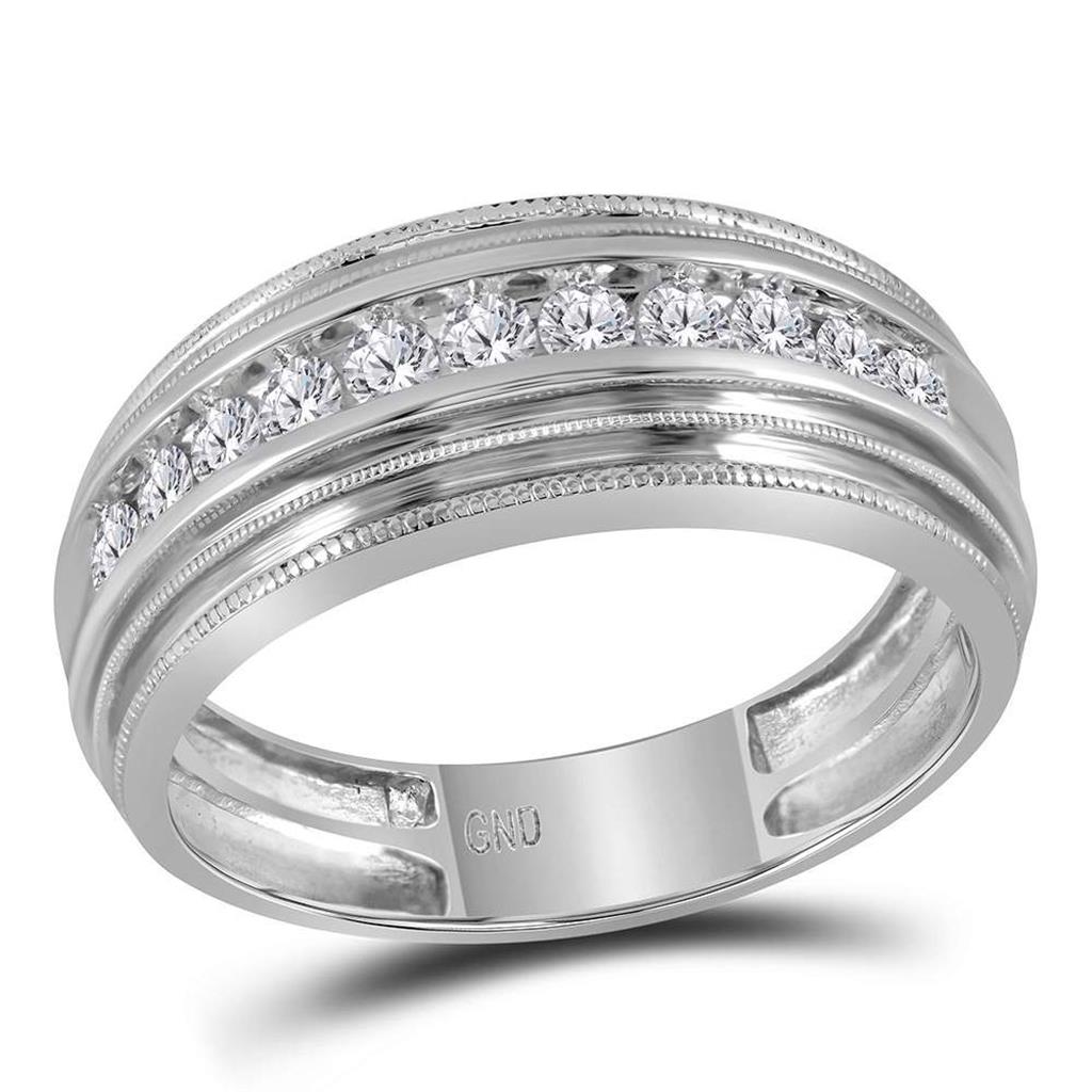 14k White Gold Round Diamond Wedding Milgrain Band Ring 1/2 Cttw