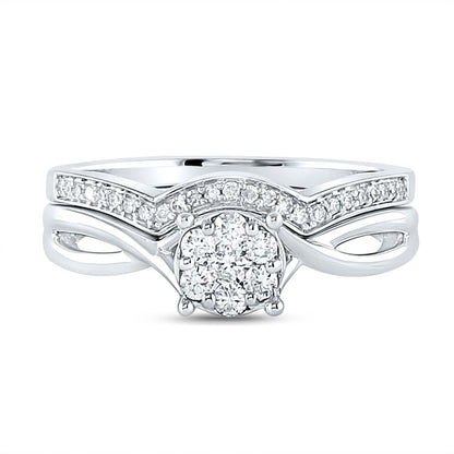 14k White Gold Round Diamond Twist Bridal Wedding Ring Set 1/3 Cttw