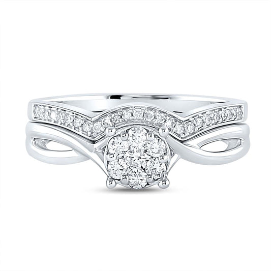 14k White Gold Round Diamond Twist Bridal Wedding Ring Set 1/3 Cttw