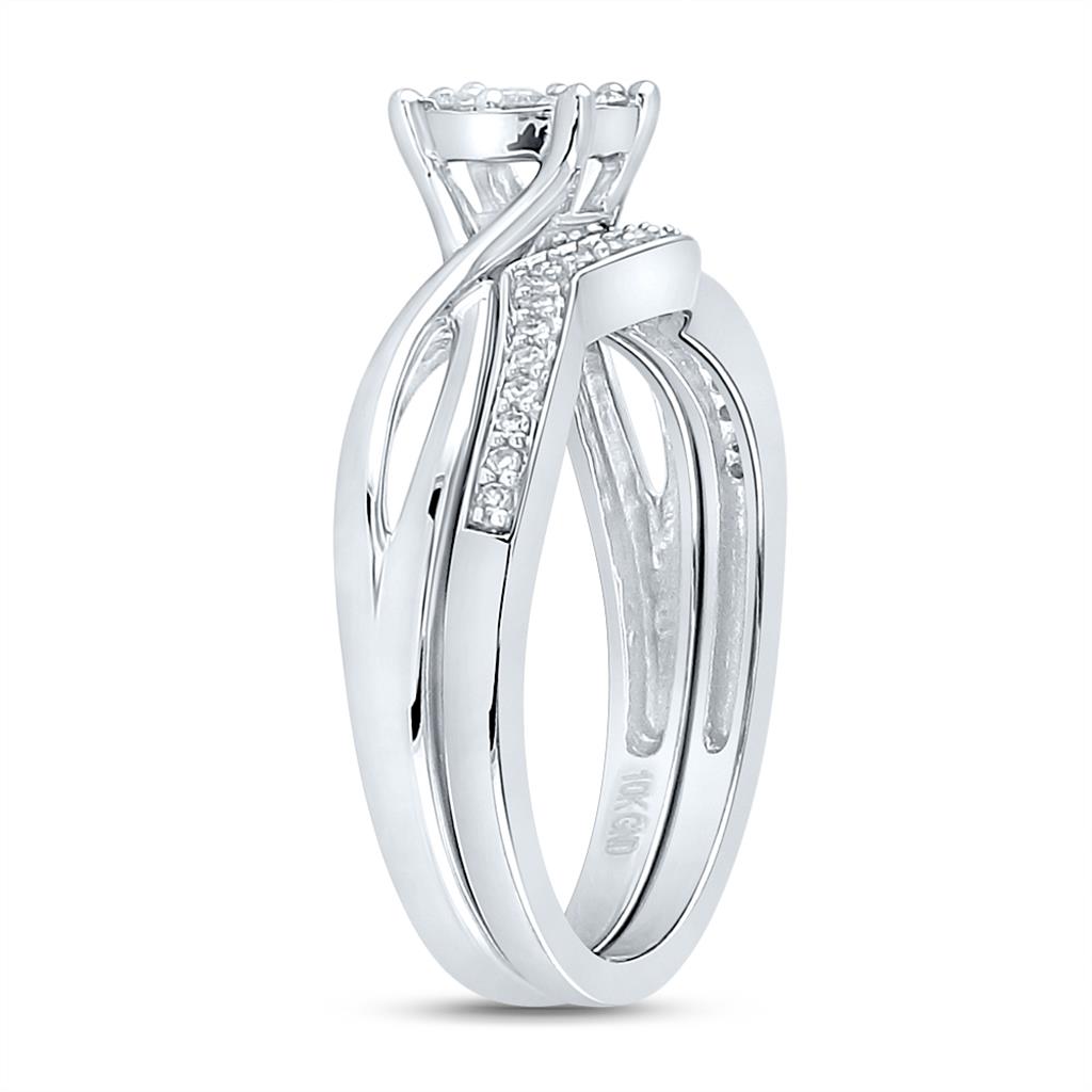 14k White Gold Round Diamond Twist Bridal Wedding Ring Set 1/3 Cttw