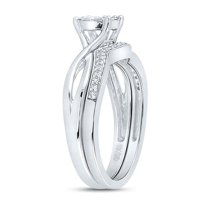 14k White Gold Round Diamond Twist Bridal Wedding Ring Set 1/3 Cttw