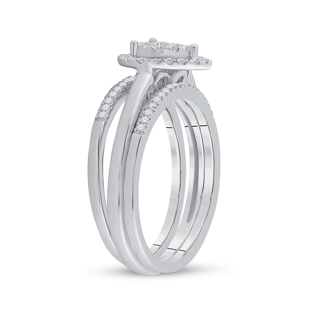 14k White Gold Round Diamond Heart Bridal Wedding Ring Set 1/2 Cttw