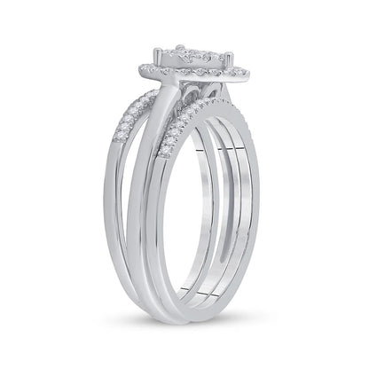 14k White Gold Round Diamond Heart Bridal Wedding Ring Set 1/2 Cttw