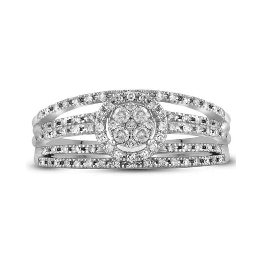 14k White Gold Round Diamond Cluster Bridal Engagement Ring 1/3 Cttw