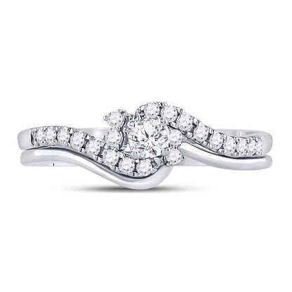14kt White Gold Round Diamond Bridal Wedding Ring Band Set 1/3 Cttw