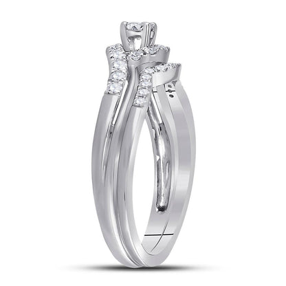 14k White Gold Round Diamond Swirl Bridal Wedding Ring Set 1/3 Cttw