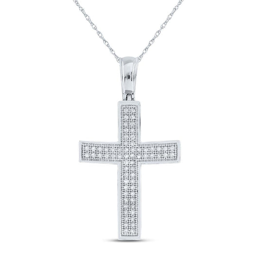 14k White Gold Round Diamond Cross Pendant 1/5 Cttw