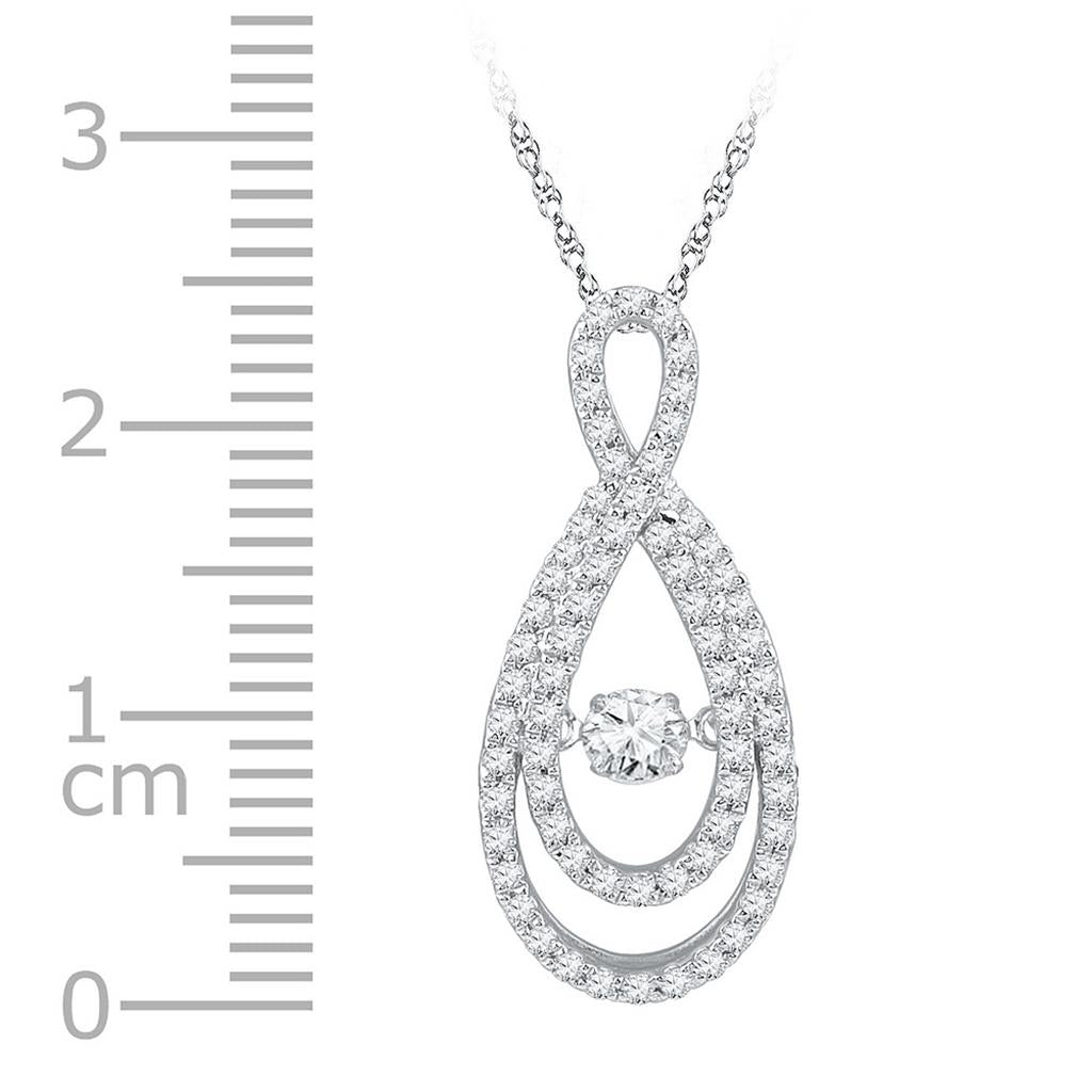 14k White Gold Round Diamond Moving Twinkle Solitaire Teardrop Pendant 3/4 Cttw